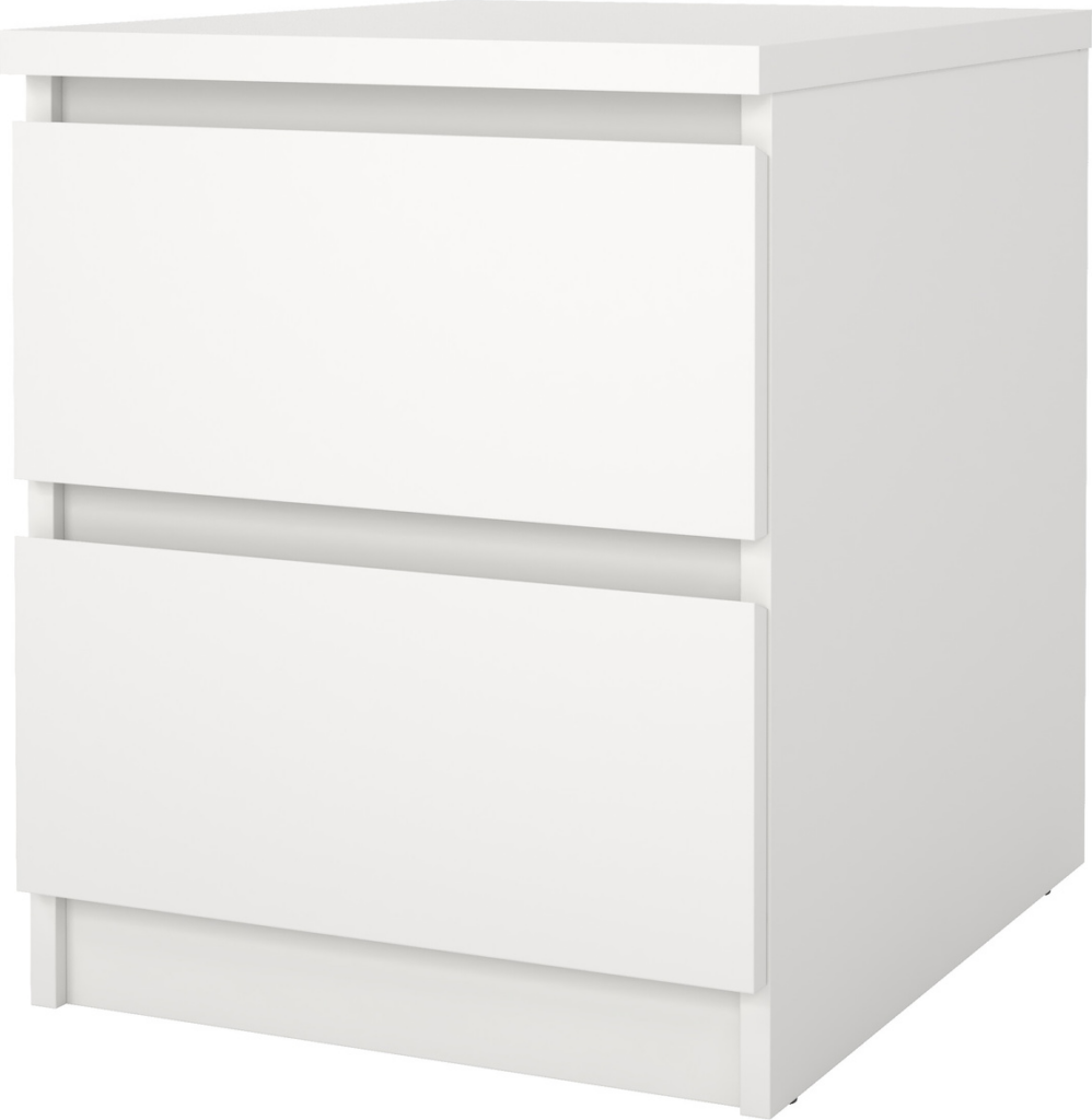 Sengebord / natbord Vesterholm Naia hvid - 2 skuffer, FSC-spånplade, H49,5ÃB40,4ÃD50 cm